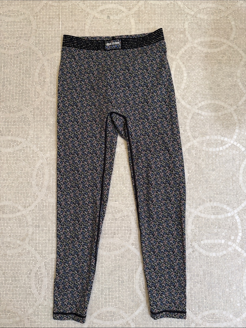 Adam Selman Women’s Stretch Floral Leggings - Navy with Black Stiching